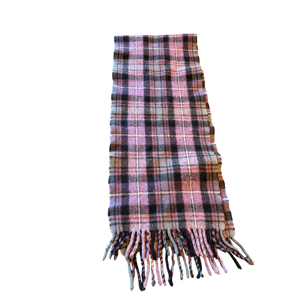 Unbranded Scarf Purple Grey Black Plaid Tartan Wool Blend Fringe Winter Wrap
